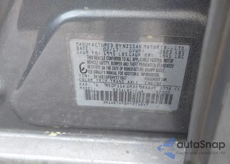 2017 Nissan Sentra S from USA, damaged, VIN 3N1AB7AP8HY271847